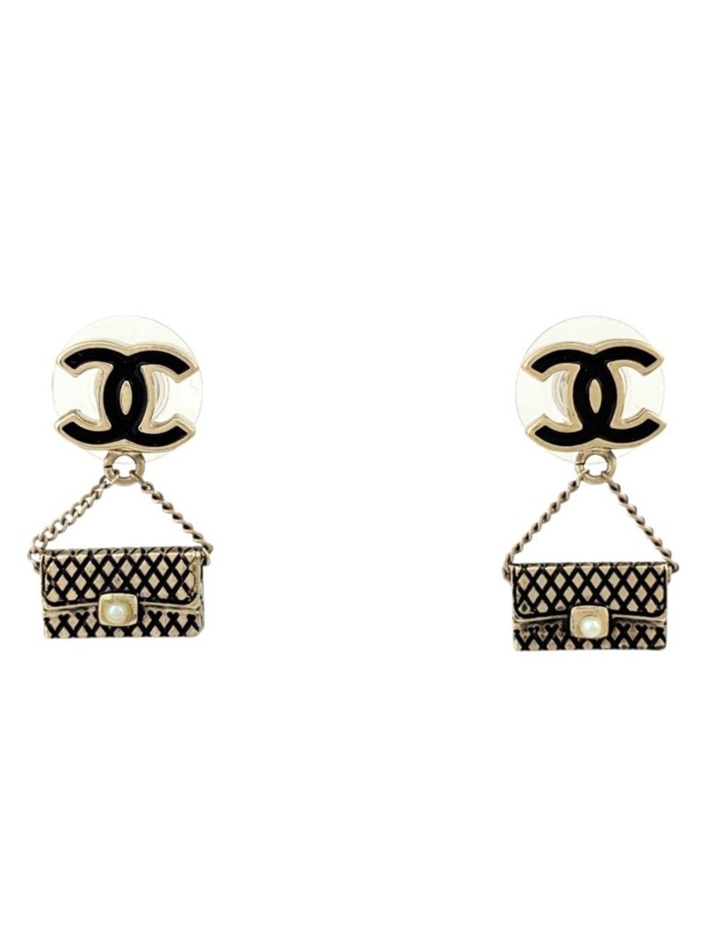Chanel Earrings CC Logo Quilted Swing Gold Plated